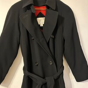 Black Trench Coat with Wide Lapels and Belt